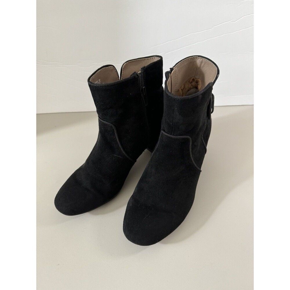 White Mountain Black Ankle Boots Booties Leather & Suede Side Zip Womens Sz 8M